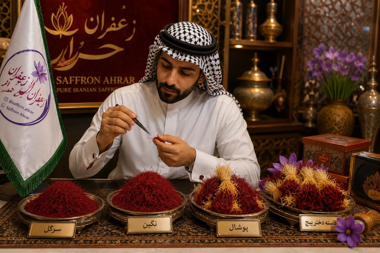 مقایسه چهار نوع زعفران احرار زعفران؛ سرگل، نگین، پوشال و دسته دختر پیچ